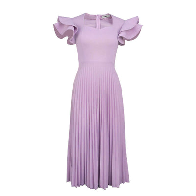 Square Collar Pleated Dress | Petal Sleeve Midi UK