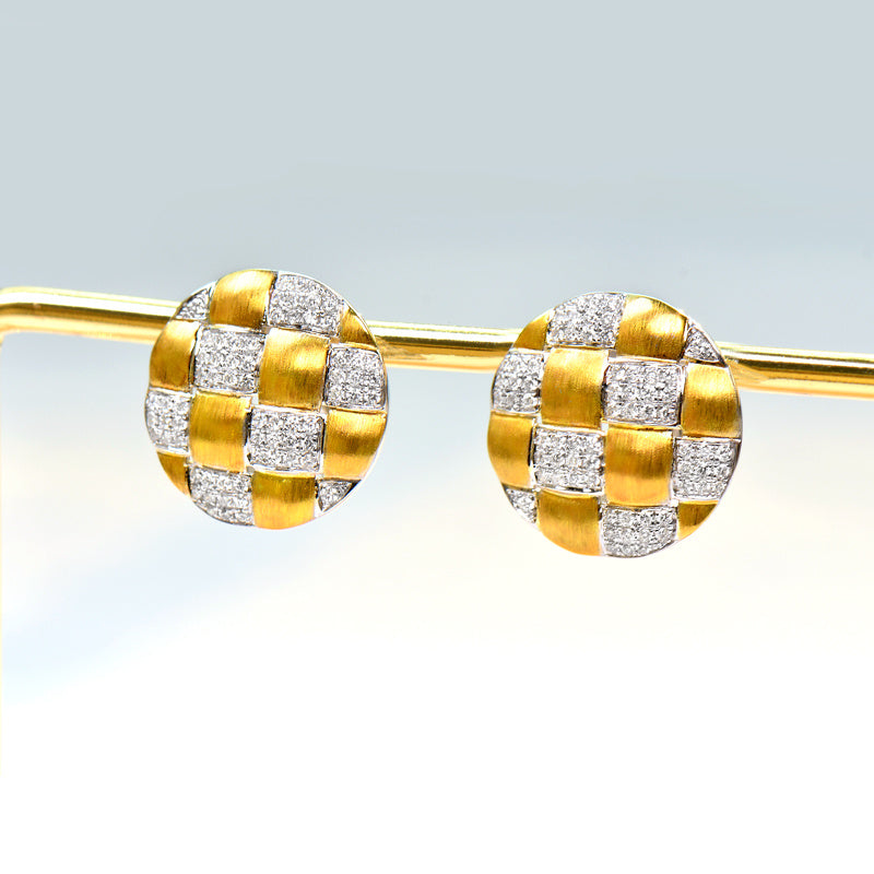 18K Gold Diamond Brushed Craft Earrings