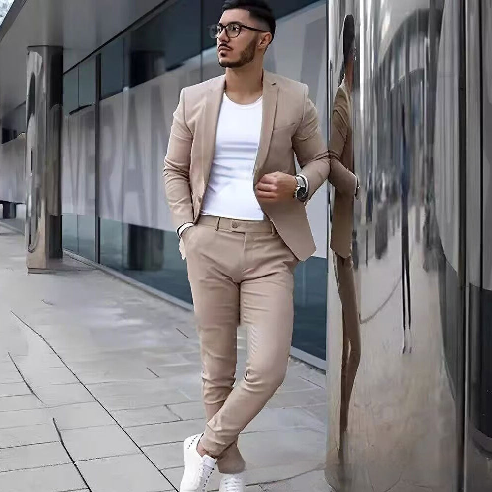 Business Casual Two Piece Suit for Men Khaki