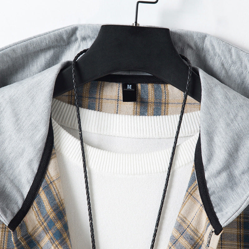 Casual Plaid Hooded Shirt Flannel Jacket for Men