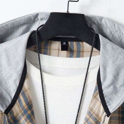Casual Plaid Hooded Shirt Flannel Jacket for Men