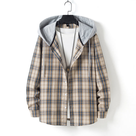 Men’s Casual Plaid Hooded Shirt – Flannel Jacket