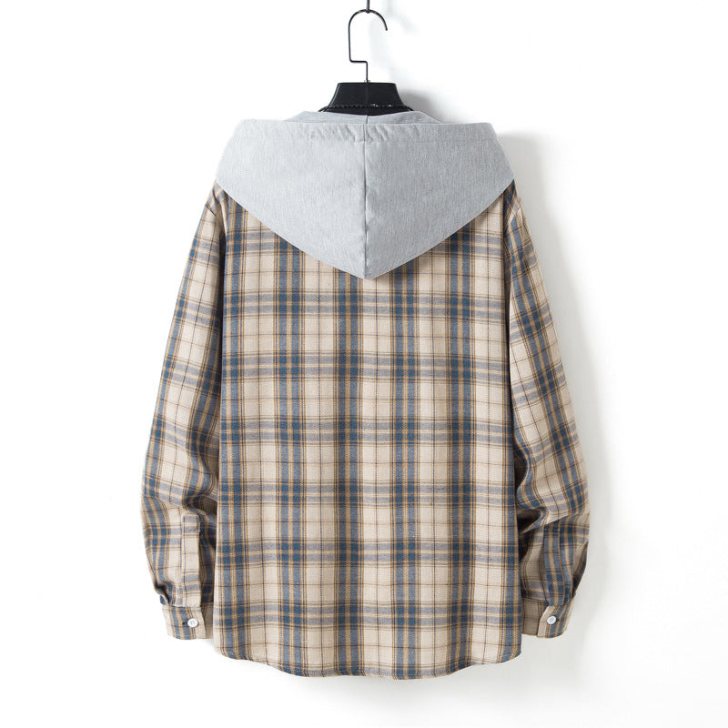 Casual Plaid Hooded Shirt Flannel Jacket for Men