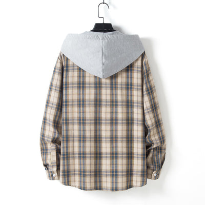 Casual Plaid Hooded Shirt Flannel Jacket for Men