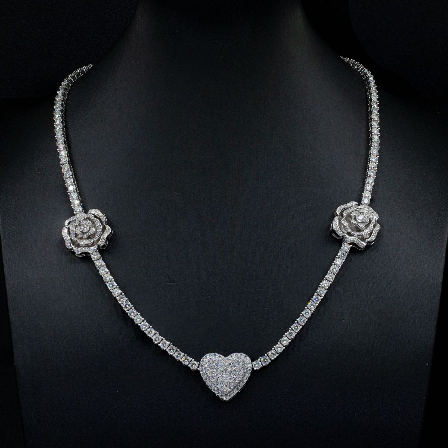 925 Silver Set Moissani Rose Necklace for Women