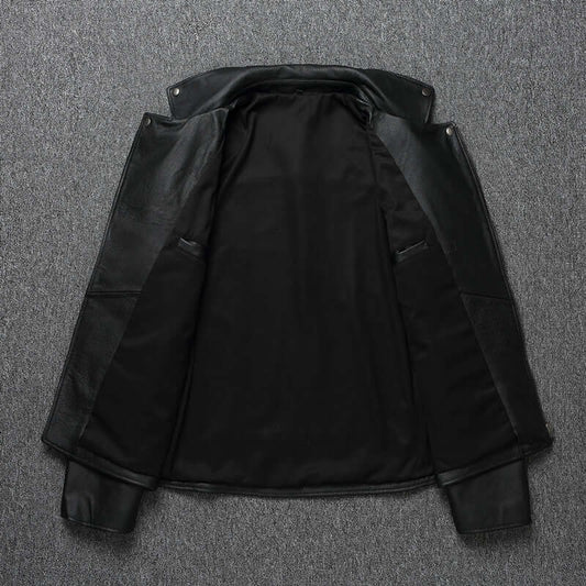 Black Leather jacket on a textured gray background