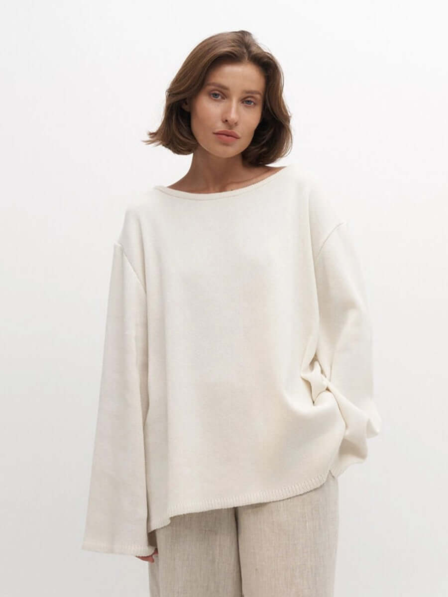 Women's Cotton Pullover | Simple Knit Top UK Milky White