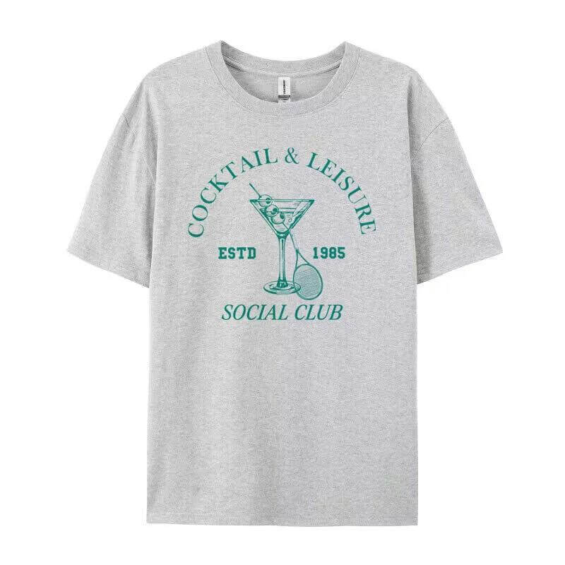 Cocktail Printed Cotton T-Shirt | Over Sized T-Shirt UK Gray