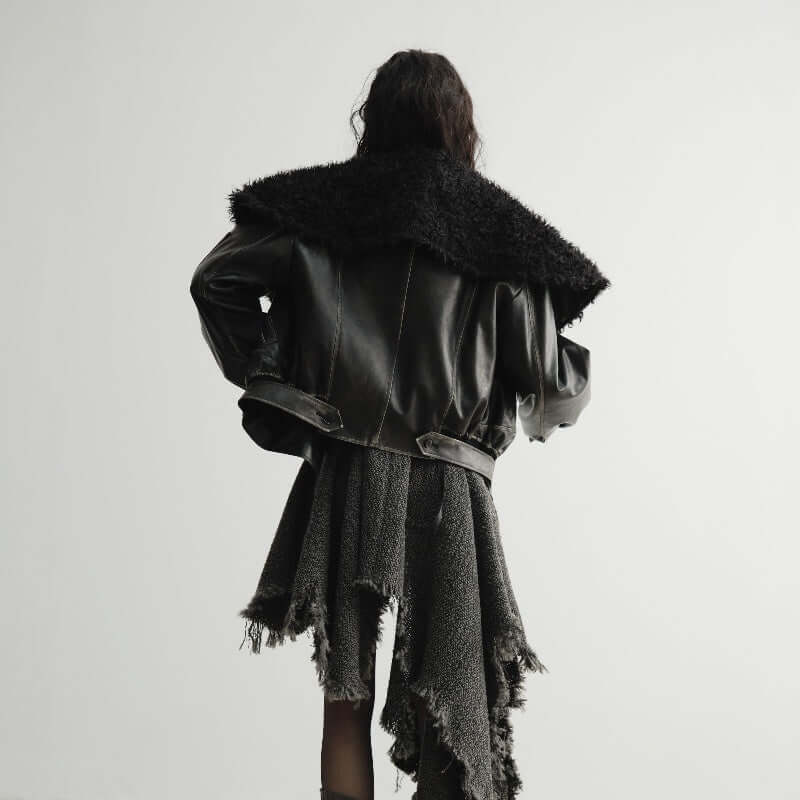 Women's Fur Collar Leather Jacket