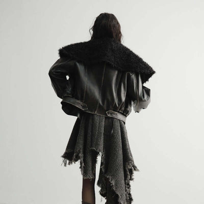 Women's Fur Collar Leather Jacket