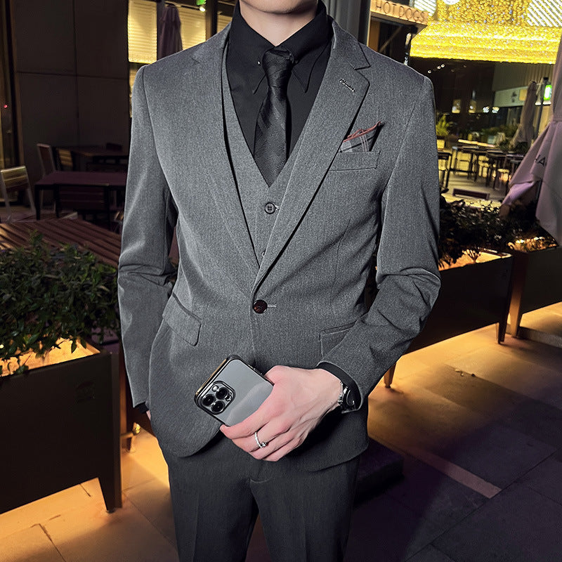 Classic Fit Three Piece Business Suit for Men - Spring Wear Medium Gray 3pc Set