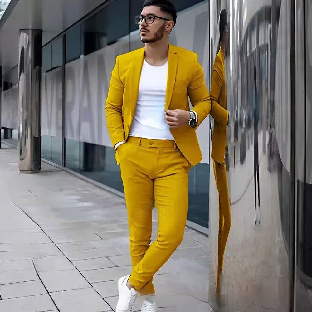 Business Casual Two Piece Suit for Men Yellow