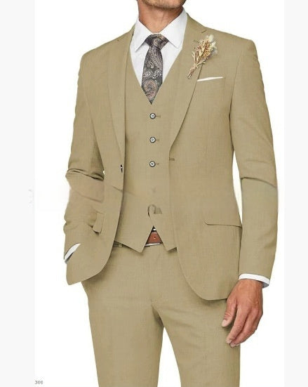 Men's Business Wear Three Piece Suit - Khaki