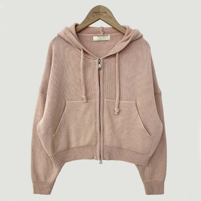 Autumn Leisure Hooded Cropped Sweater Coat Pink Free Size
