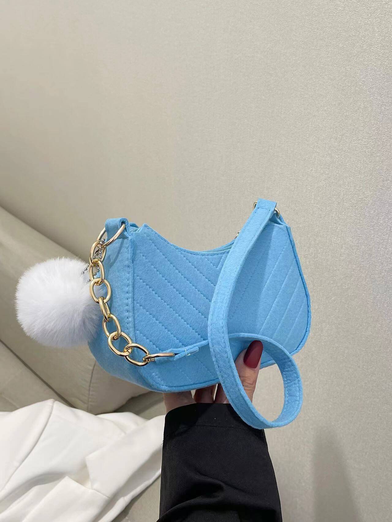 Casual Solid Color Shoulder Bag Light Blue