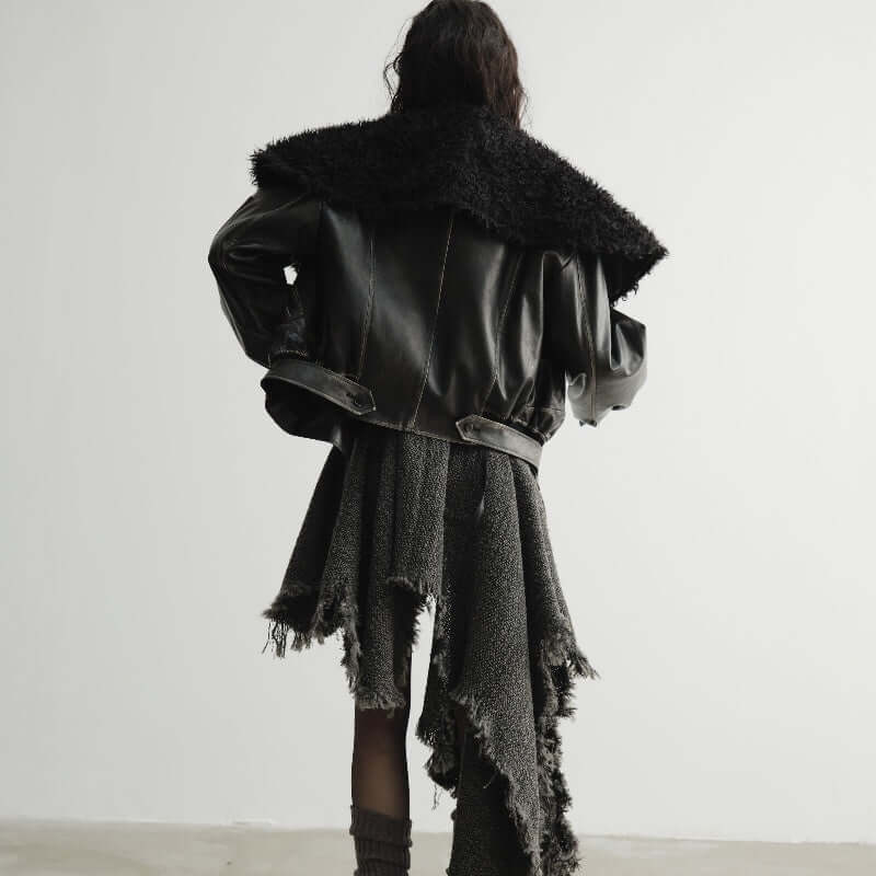 Women's Fur Collar Leather Jacket