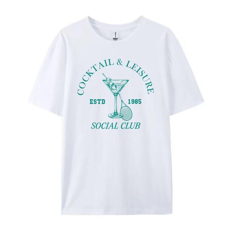 Cocktail Printed Cotton T-Shirt | Over Sized T-Shirt UK White