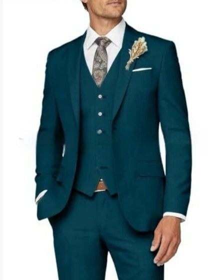 Mens Slim Fit Business Three Piece Suit UK Sea Blue