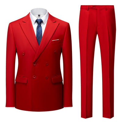Men's Casual Solid Color Two-Piece Suit Red