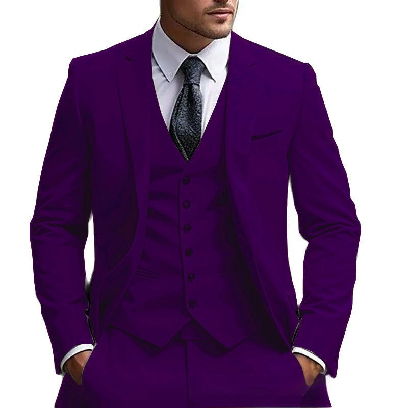 Men's Classic Fit Three Piece Suit Purple