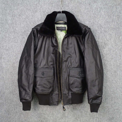 Detachable Fur Collar Cowhide Leather Jacket