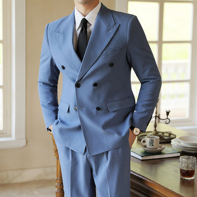 Autumn Double Breasted Warm Suit for Men Blue