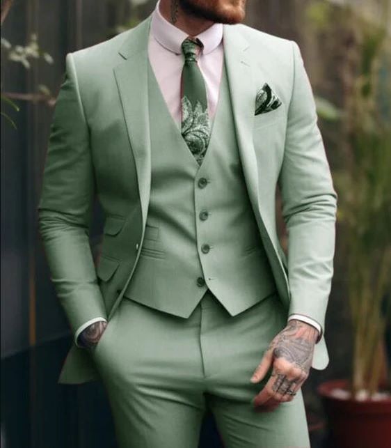 Men's Slim Fit Three Piece Suit Light Green