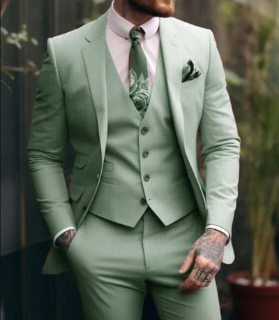 Men's Slim Fit Three Piece Suit Light Green