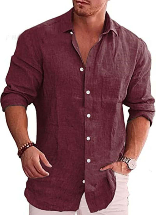 Casual Cardigan Beach Shirt for Men Wine Red