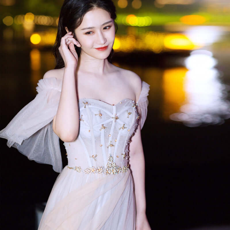 Summer Fairy Bridesmaid Dress for Women Grey fly sleeve