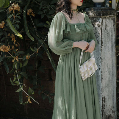 Green Ruffle Maxi Dress | Boho Square Neck Dress UK