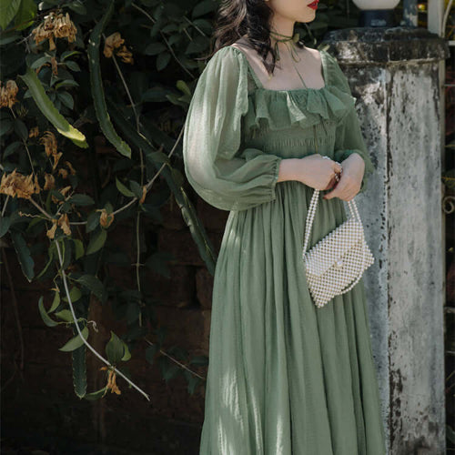 Green Ruffle Maxi Dress | Boho Square Neck Dress UK Green