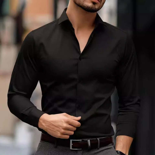 Men's Cardigan Formal Business Shirt Black