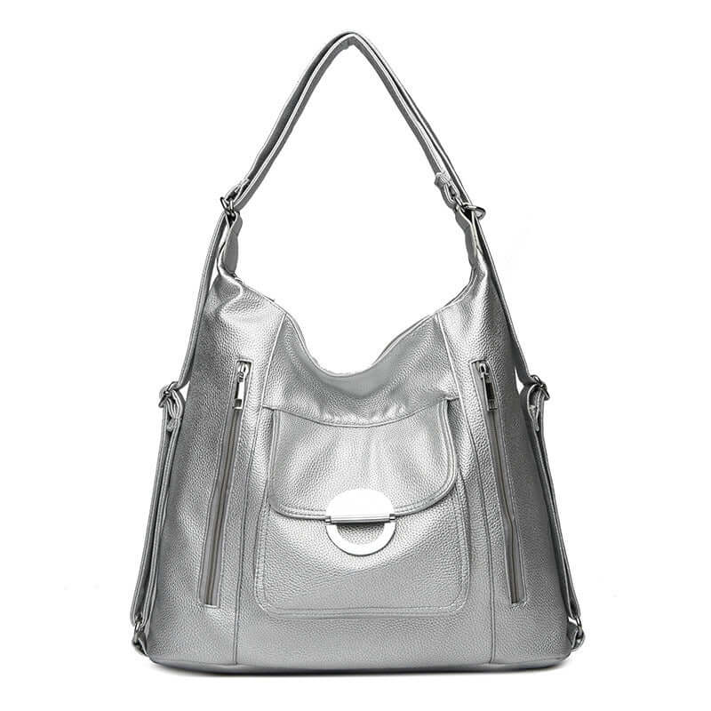 Washed Leather Shoulder Portable Messenger Bag Silver