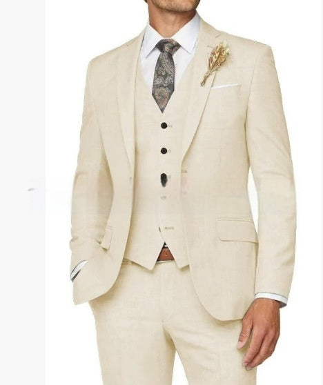 Mens Slim Fit Business Three Piece Suit UK light white