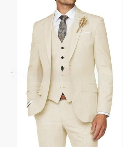 Mens Slim Fit Business Three Piece Suit UK light white