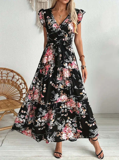 Floral V-Neck Maxi Dress for Women | Tiered Ruffle UK