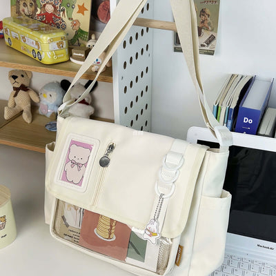 Canvas Crossbody Handbag | Soft Canvas Bag White without pendant