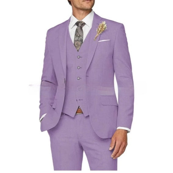 Men's Business Wear Three Piece Suit - Purple