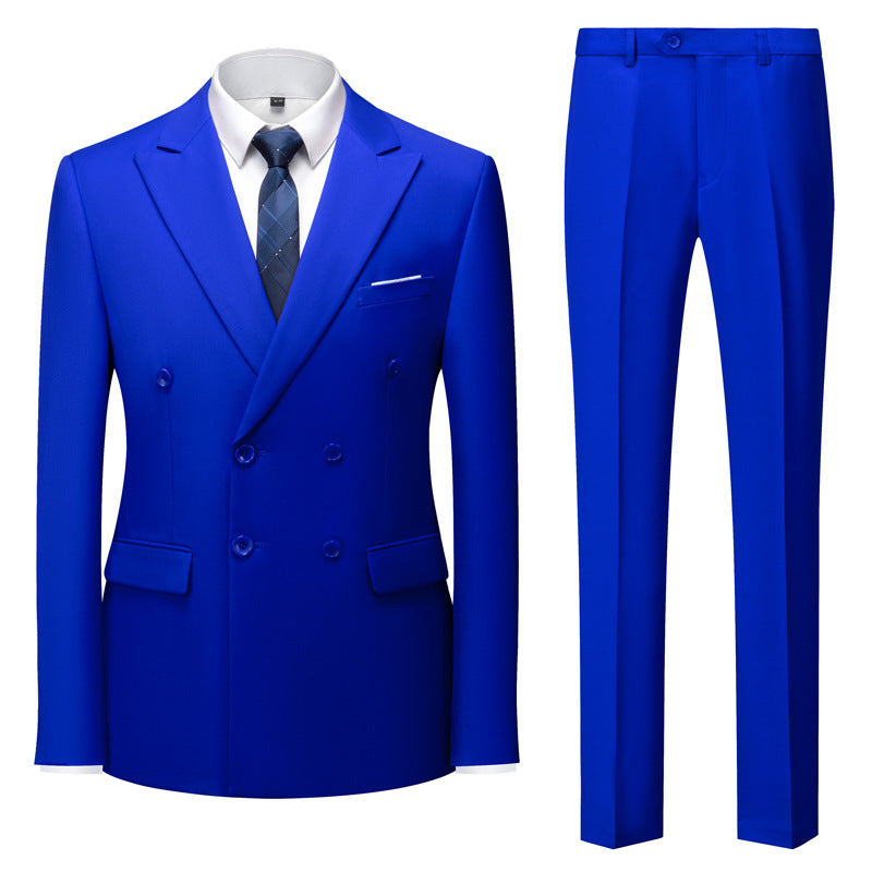 Men's Casual Solid Color Two-Piece Suit Sapphire Blue