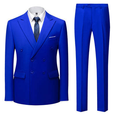 Men's Casual Solid Color Two-Piece Suit Sapphire Blue