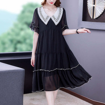 Chiffon Midi Dress for Women UK - Chiffon Doll Color Black