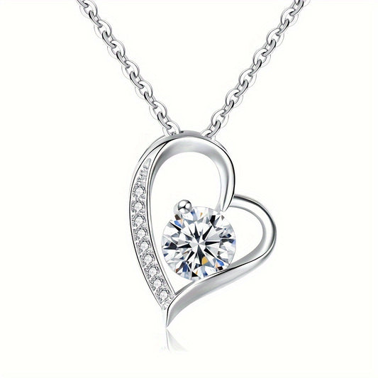 Cubic Zirconia Heart Necklace - 925 Sterling Silver Necklace