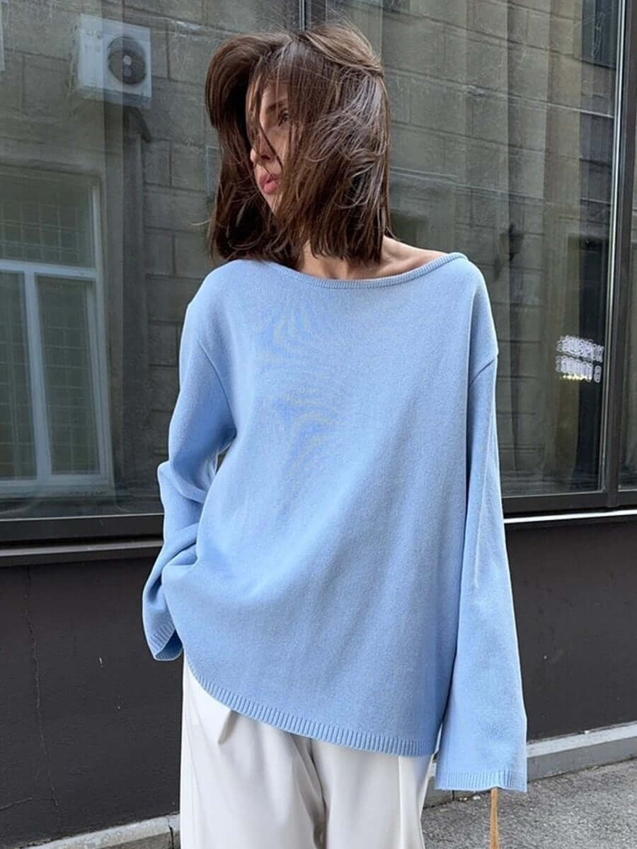 Women's Cotton Pullover | Simple Knit Top UK Sky Blue