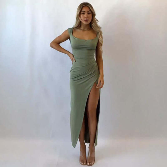 Square Neck Maxi Dress | High-Waist Lace-Up Dress UK