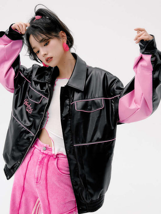 Women's Oversized Street-Style PU Jacket