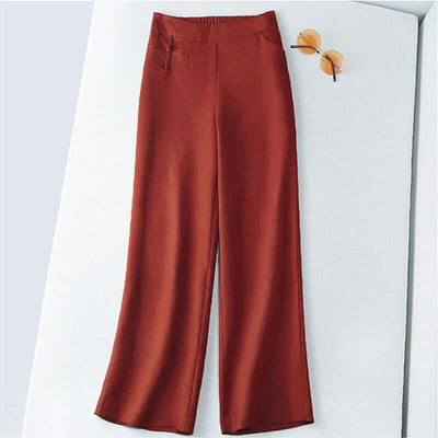 Casual Cotton Linen Wide Leg Pants Brick Red