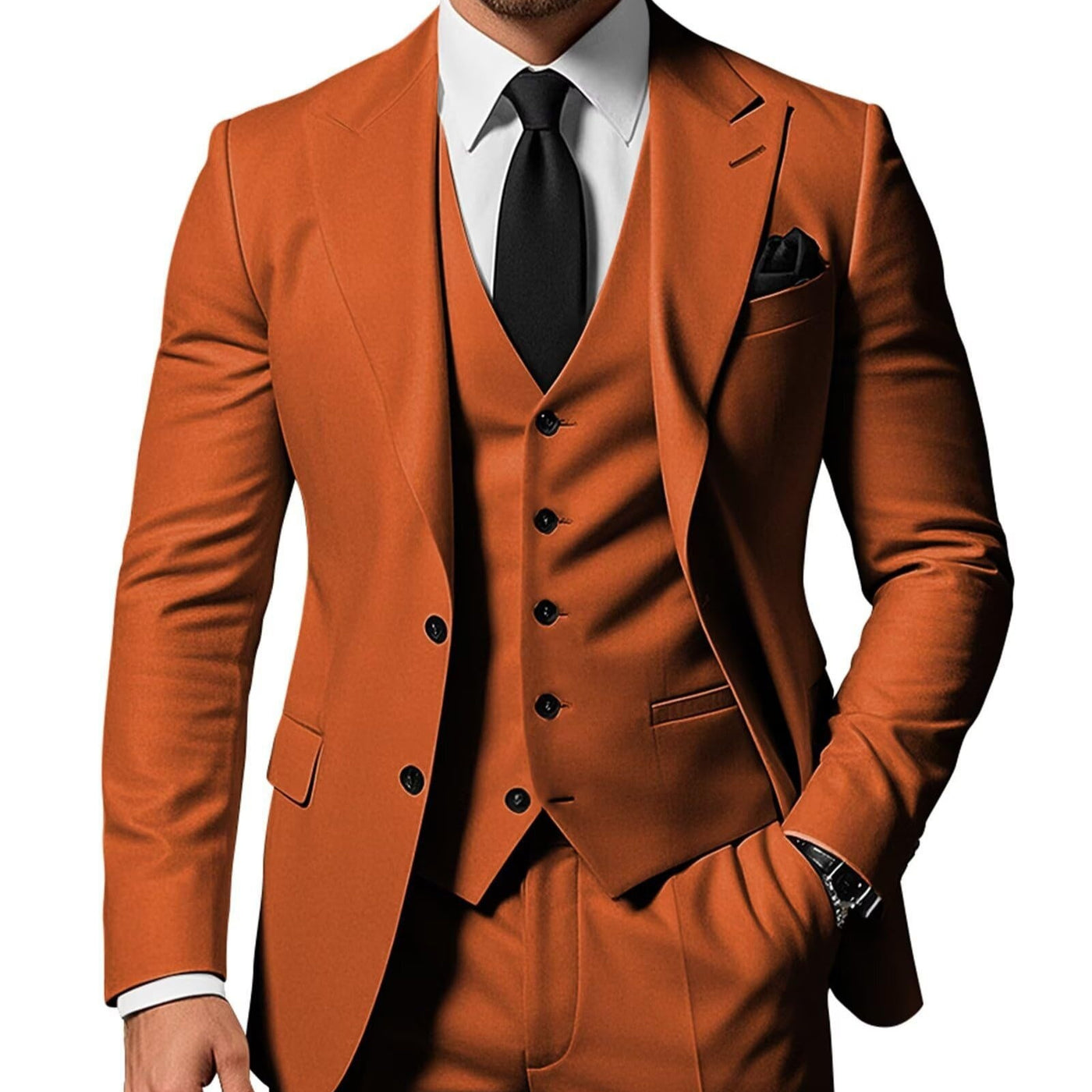 Mens Slim Fit Three Piece Acetate Suit UK 809 Brown