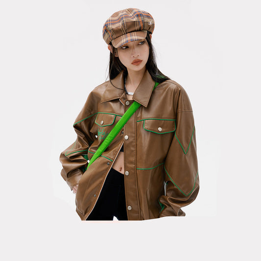 Women's Oversized Street-Style PU Jacket