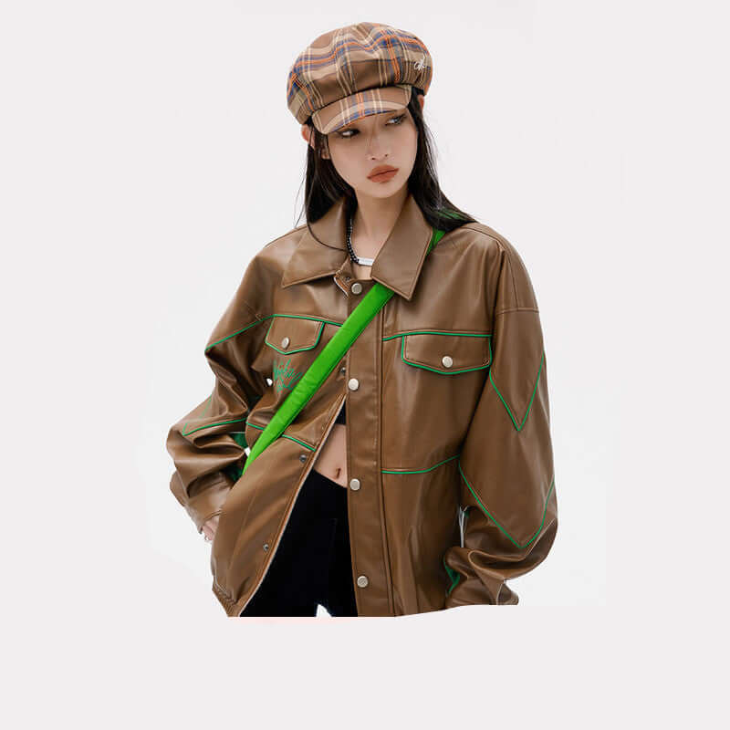 Women's Oversized Street-Style PU Jacket | Women's Leather Jacket